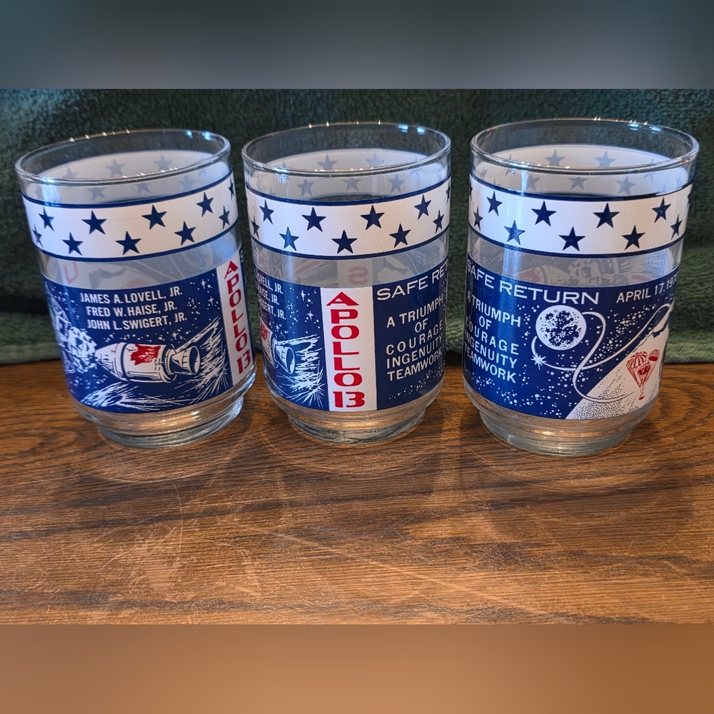 Apollo 13 Commemorative Glass Set Of 6. No Chips Or Cracks.